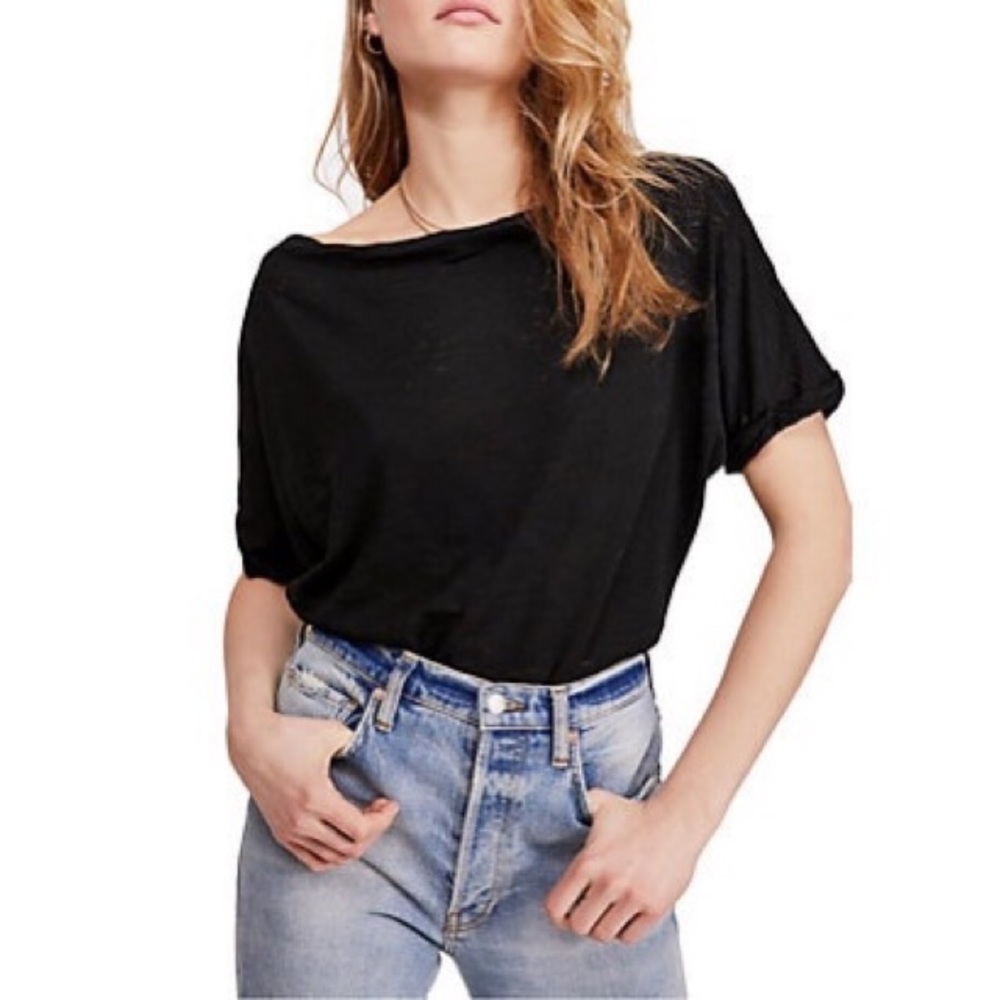 NWT Free People Astrid T-Shirt in Black Size Small